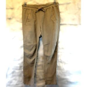 James Perse Linen Soft Drape Utility Pants Taupe Drawstring Coastal Minimalist L